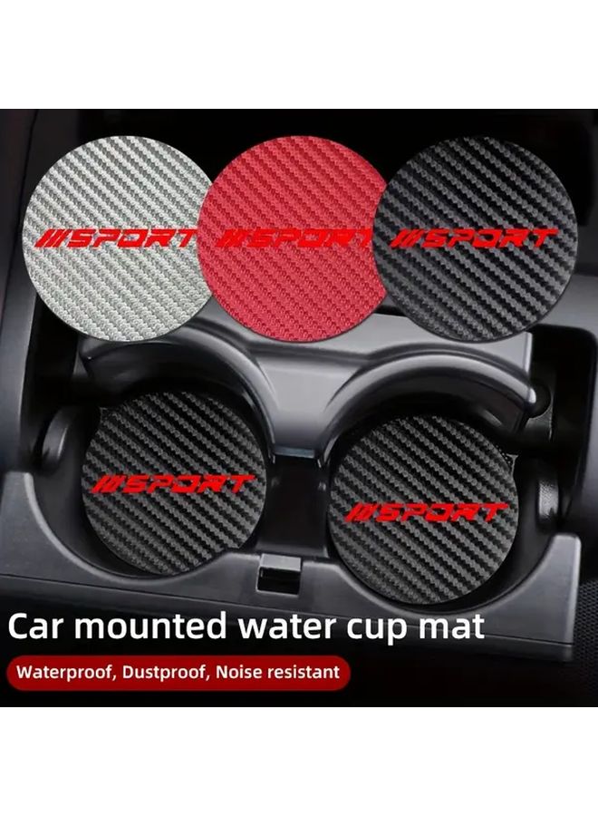 White Carbon Fiber Textured Faux Leather Car Coasters Set Of 2 For BMW Toyota Volkswagen Honda Hyundai - Image 1